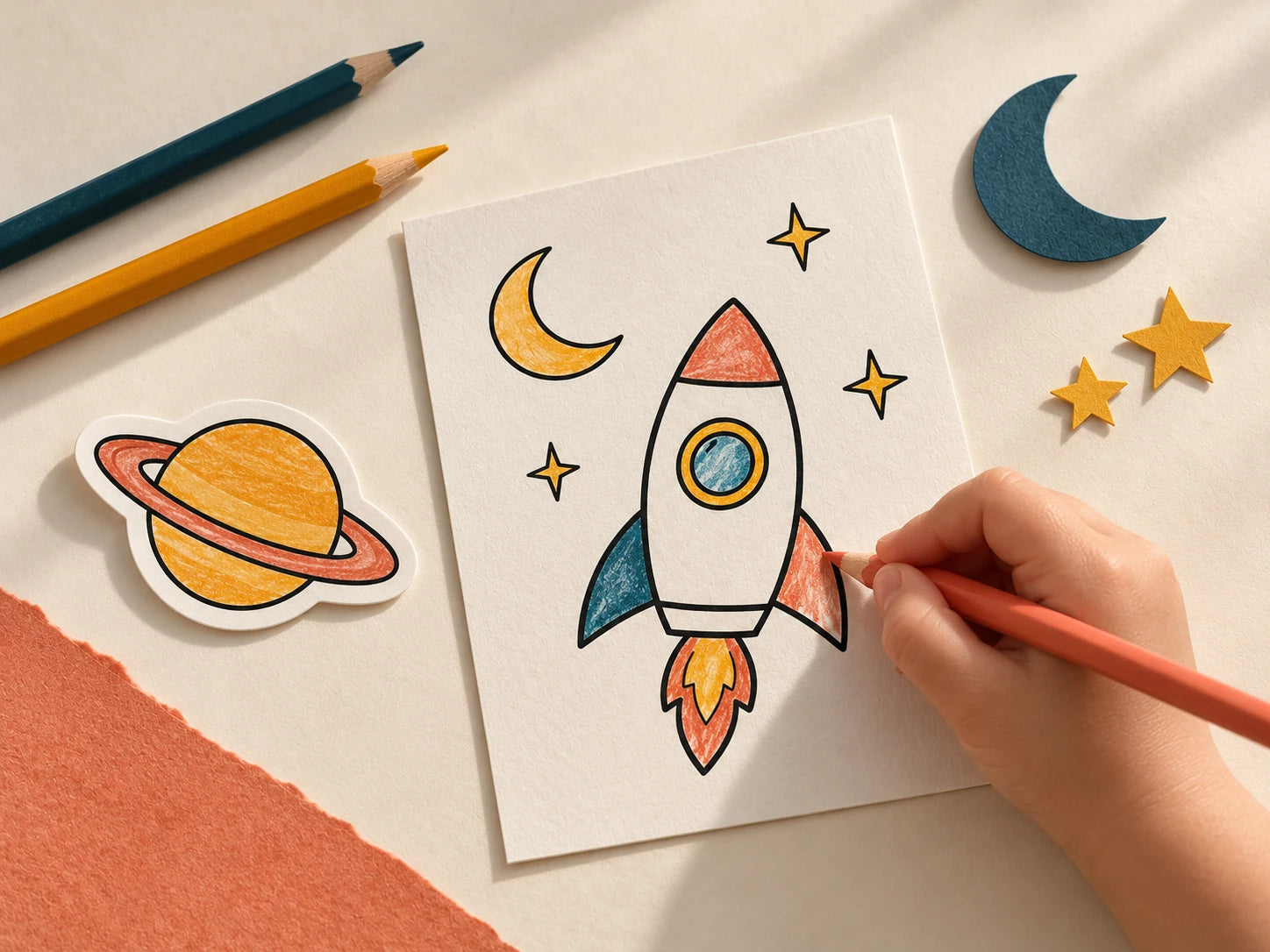 Adding color to a printed paper rocket